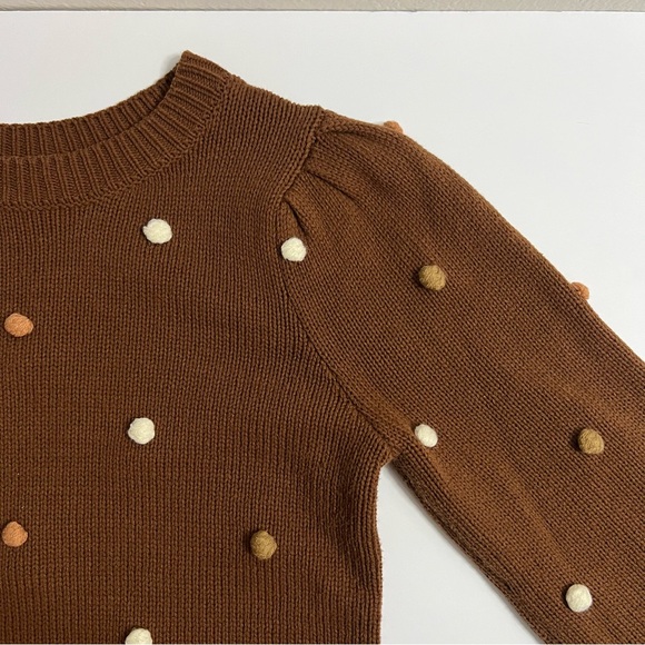 Blu Pepper Brown Pullover Sweater With Poms Womens Size M Sleeveless Crew Neck - Picture 7 of 10